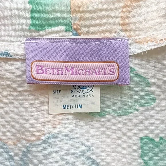 Vintage Beth Michaels Floral Seersucker & Lace Robe Cottage Garden  Medium NWOT - Picture 11 of 14